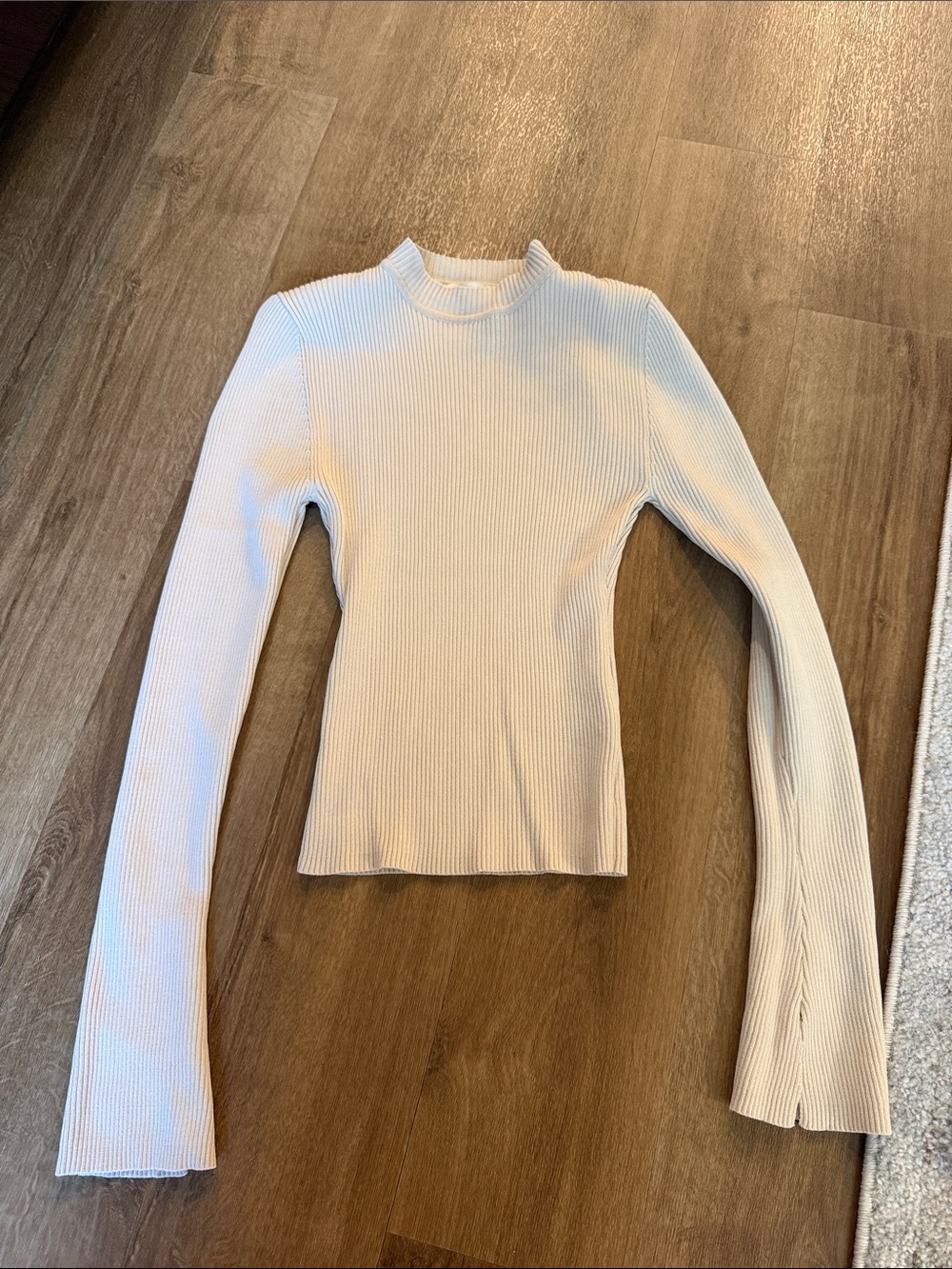 DISSH Cream Ribbed Long Sleeve Mock Neck Top
